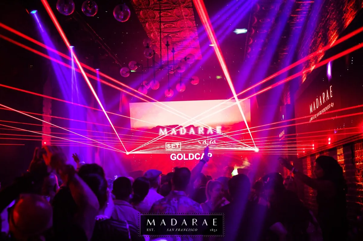 Purple lasers over the dance floor