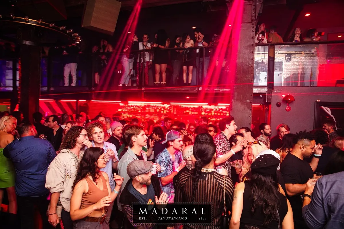 Crowded club seen from the balcony