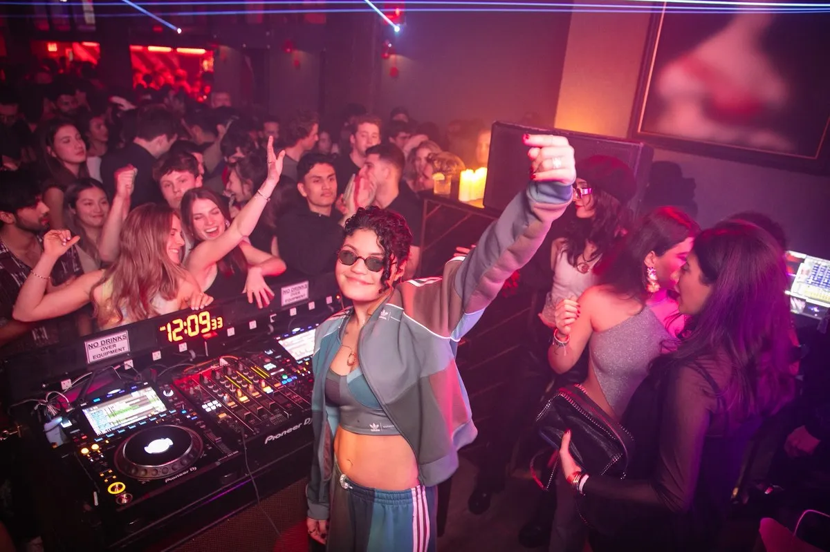 DJ performing for a dancing crowd